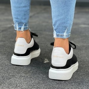 Uomo Coronate Suola Alta Sneakers Scarpe Bianco-Nero - 5