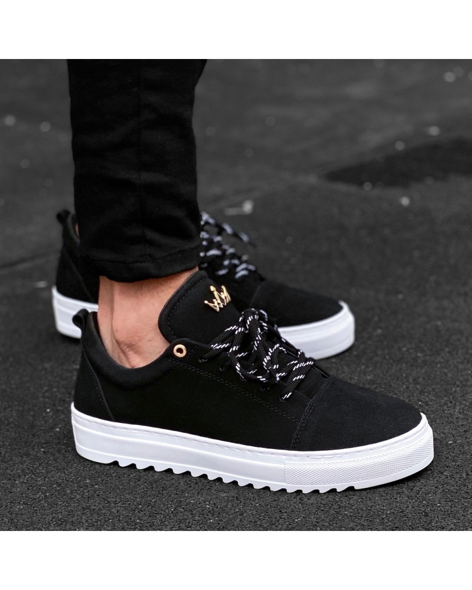 Men’s Low Top Suede Sneakers Shoes Black | Martin Valen