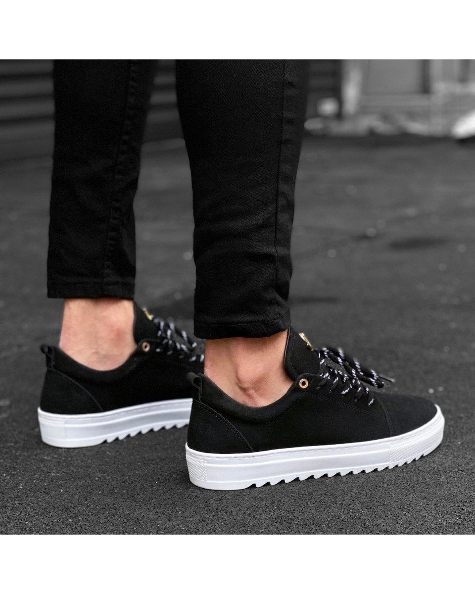 Men’s Low Top Suede Sneakers Shoes Black | Martin Valen