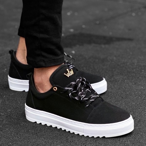 Men’s Low Top Suede Sneakers Shoes Black