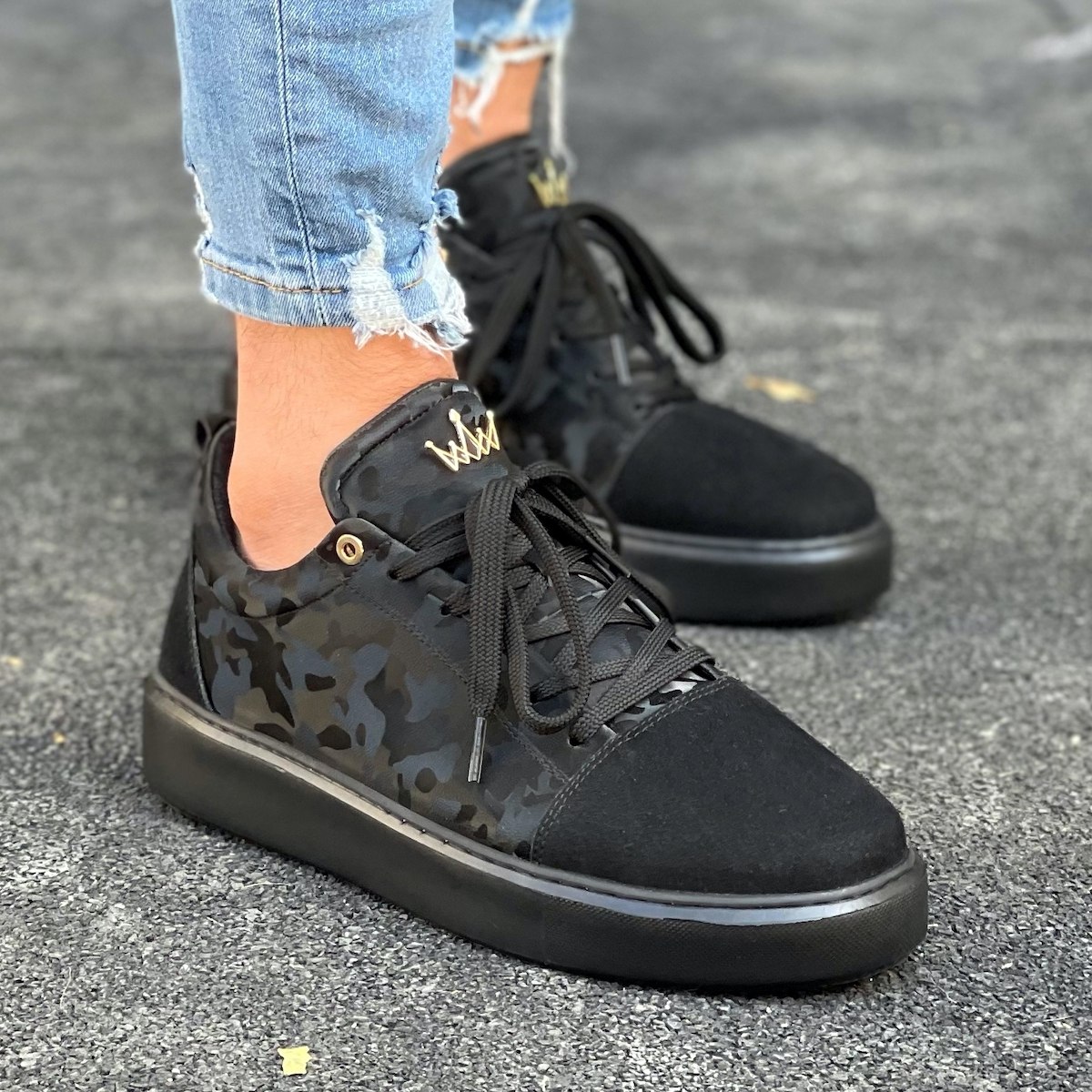 Herren Chunky Sneakers Schuhe mit Krone in schwarz-camouflage - 1