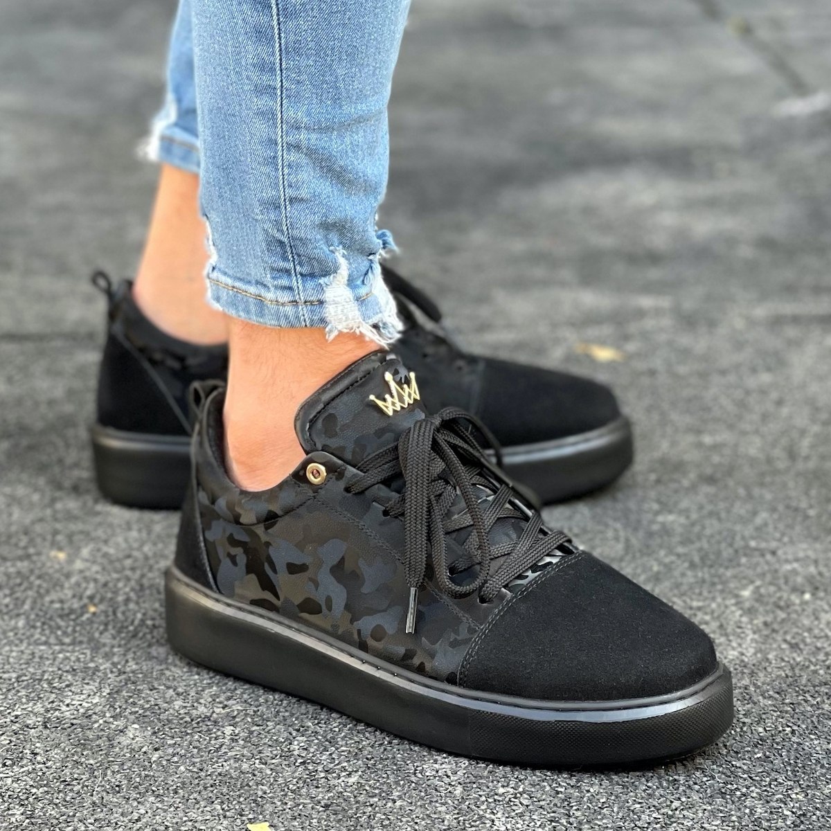Herren Chunky Sneakers Schuhe mit Krone in schwarz-camouflage | Martin Valen