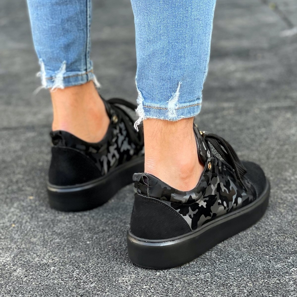 black camo slip on sneakers