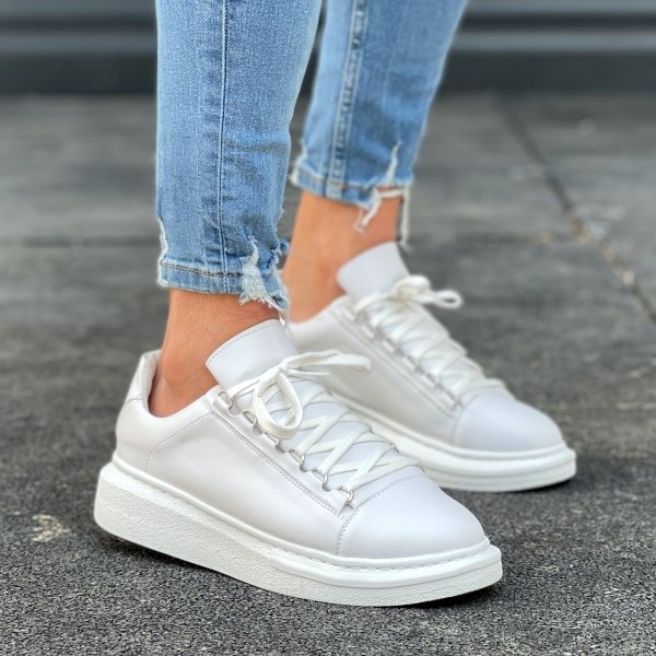 Men’s High Sole Low Top Sneakers Shoes White