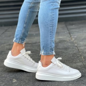 Men’s High Sole Low Top Sneakers Shoes White
