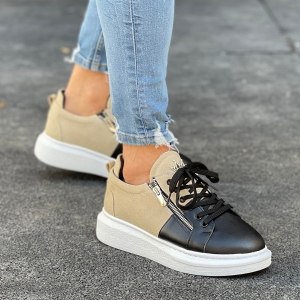 Hype Sole Zipped Style Sneakers in Cream-Black - 1