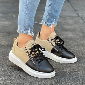 Hype Sole Zipped Style Sneakers in Cream-Black - 5