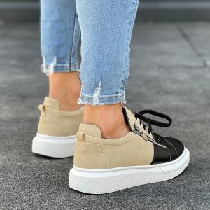 Hype Sole Zipped Style Sneakers in Cream-Black - 6