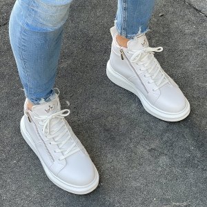 Men’s High Top Sneakers Designer Zipper Shoes White