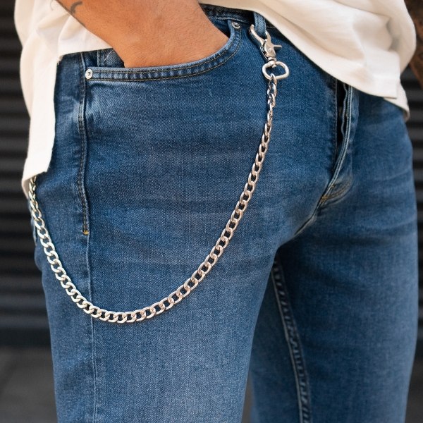 Men's Designer Jeans With Chain Dark Blue - 6