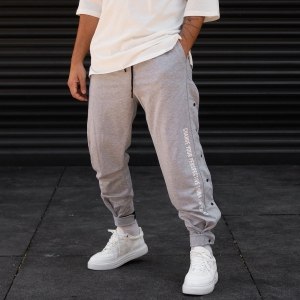 Men's Oversize Joggers Velcro Ankle Font Designer Pants Grey - 1