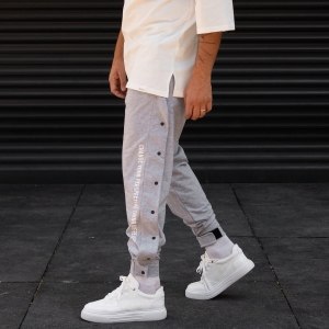 Men's Oversize Joggers Velcro Ankle Font Designer Pants Grey - 2