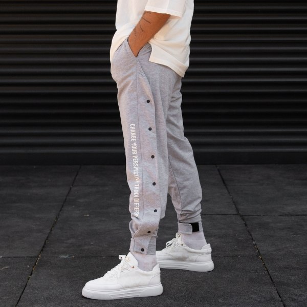 Men's Oversize Joggers Velcro Ankle Font Designer Pants Grey - 3