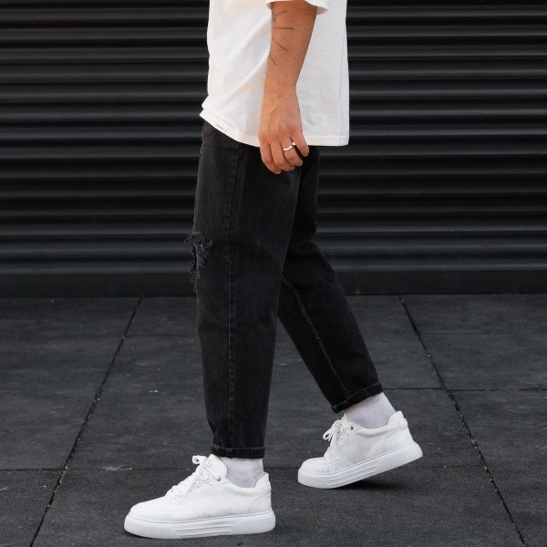 Men's Oversize Jeans Stoned Ethnic Designer Pants Black