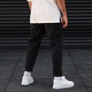 Men's Oversize Jeans Stoned Ethnic Designer Pants Black - 4