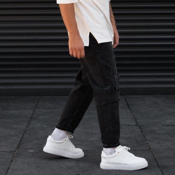 Men's Oversize Jeans Stoned Ethnic Designer Pants Black - 5