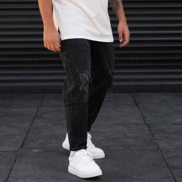 Men's Oversize Jeans Stoned Ethnic Designer Pants Black - 6