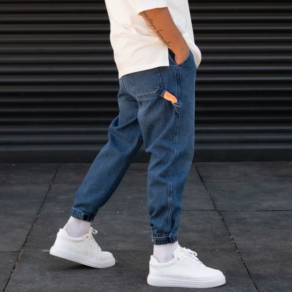 Men's Oversize Jeans Velcro Ankle Designer Pants Dark Blue