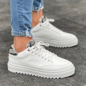 Men's Low Top Sneakers Crowned Snake Shoes White