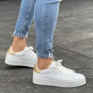 Uomo Basse Casual Sneakers Scarpe Oro-Bianco - 2