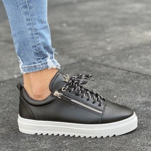 Men's Low Top Sneakers Zipper Designer Shoes Black - 3