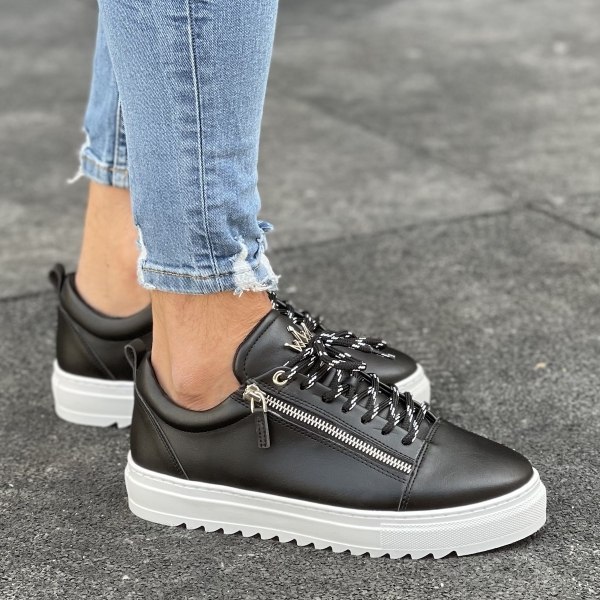 Men's Low Top Sneakers Zipper Designer Shoes Black - 5