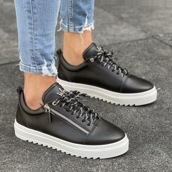 Men's Low Top Sneakers Zipper Designer Shoes Black - 2