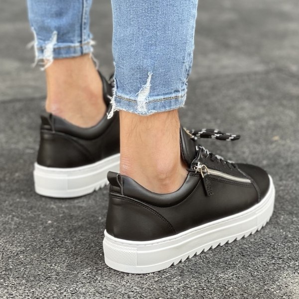 Men's Low Top Sneakers Zipper Designer Shoes Black - 8