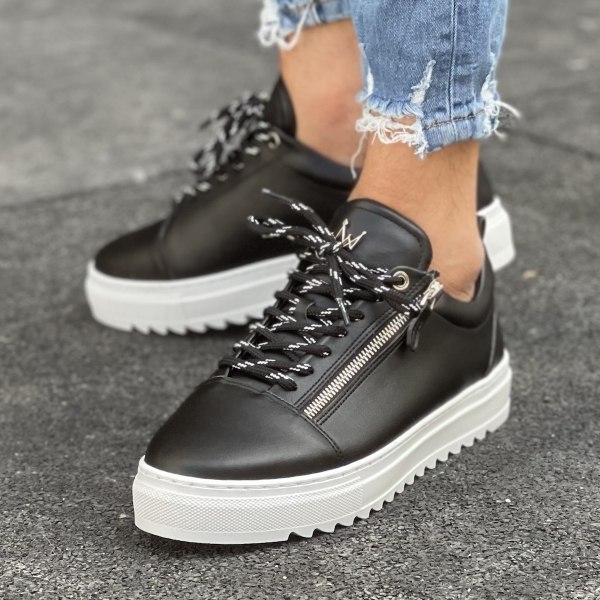 Men's Low Top Sneakers Zipper Designer Shoes Black - 7
