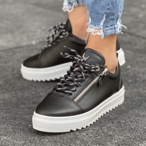 Men's Low Top Sneakers Zipper Designer Shoes Black - 7