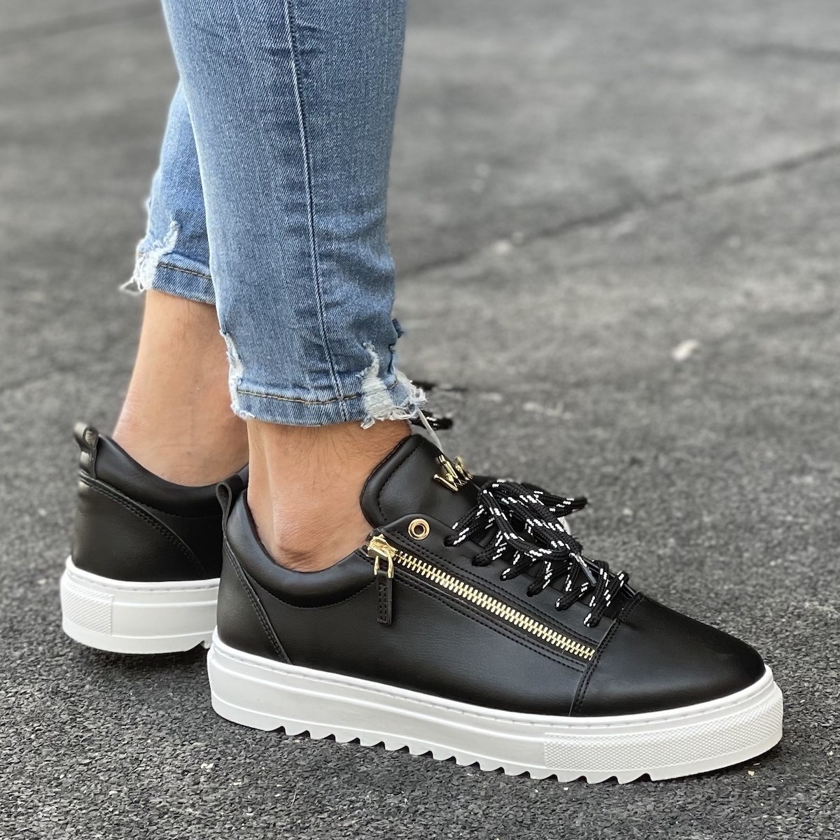 Hombre Bajo-Top Sneakers Cremallera Diseñador Zapatos Negro