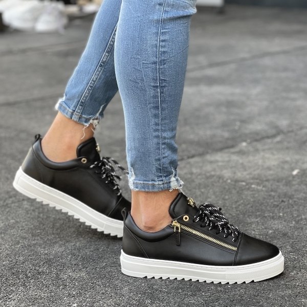 Hombre Bajo-Top Sneakers Cremallera De Oro Diseñador Zapatos Negro - 6