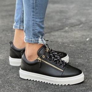 Hombre Bajo-Top Sneakers Cremallera De Oro Diseñador Zapatos Negro - 1