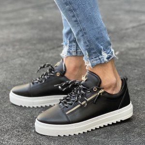 Hombre Bajo-Top Sneakers Cremallera De Oro Diseñador Zapatos Negro - 8