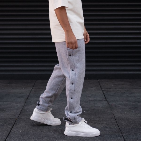 Men's Oversize Jogger Button Design Pants Grey - 2