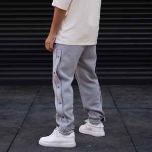 Men's Oversize Jogger Button Design Pants Grey - 3