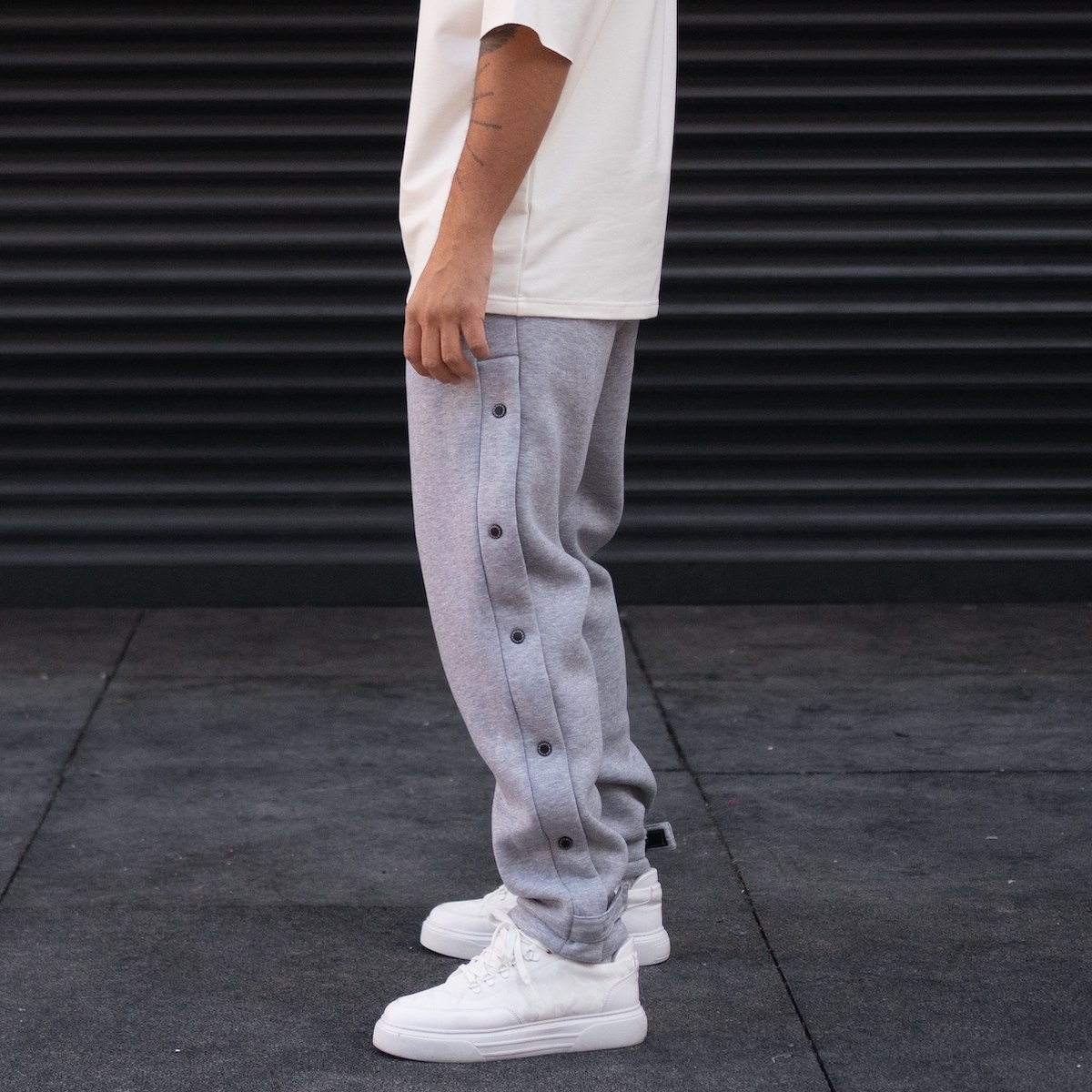 Men's Oversize Jogger Button Design Pants Grey | Martin Valen