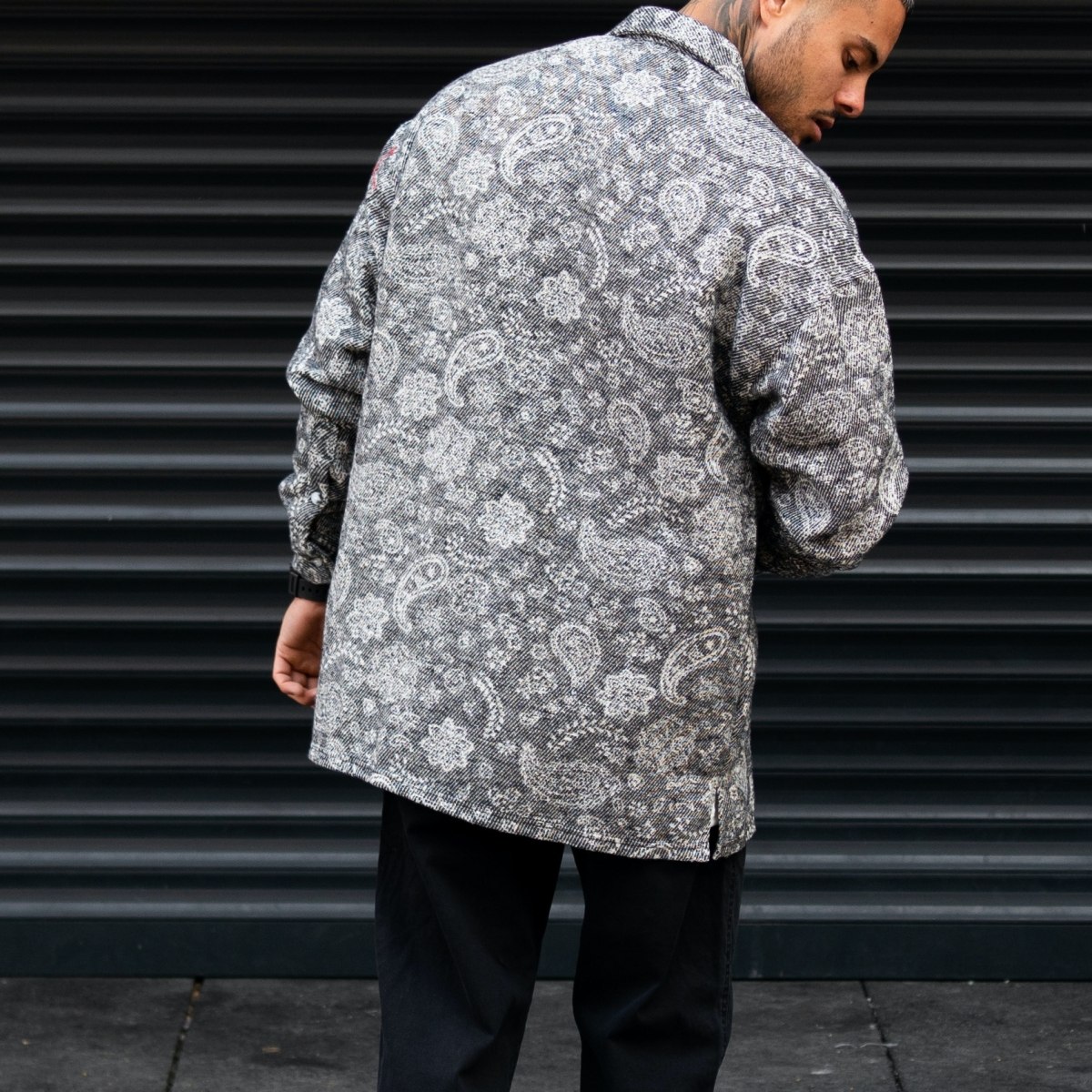 Men's Oversize Shirt Ethnic Design Grey | Martin Valen