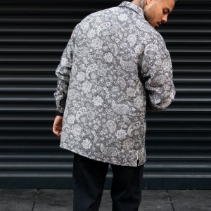 Men's Oversize Shirt Ethnic Design Grey