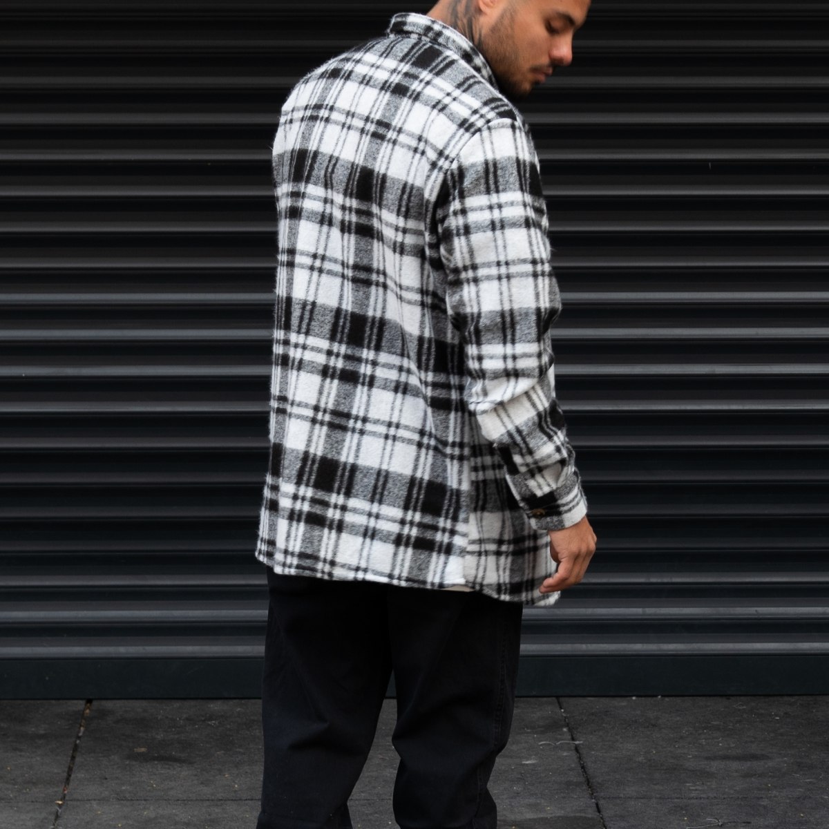 Men's Oversize Shirt Plaid Pattern Fleece Fabric Black | Martin Valen