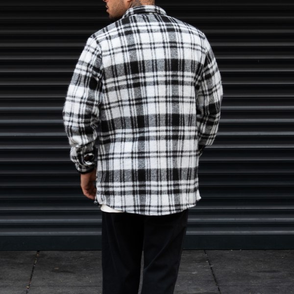 Men's Oversize Shirt Plaid Pattern Fleece Fabric Black - 5
