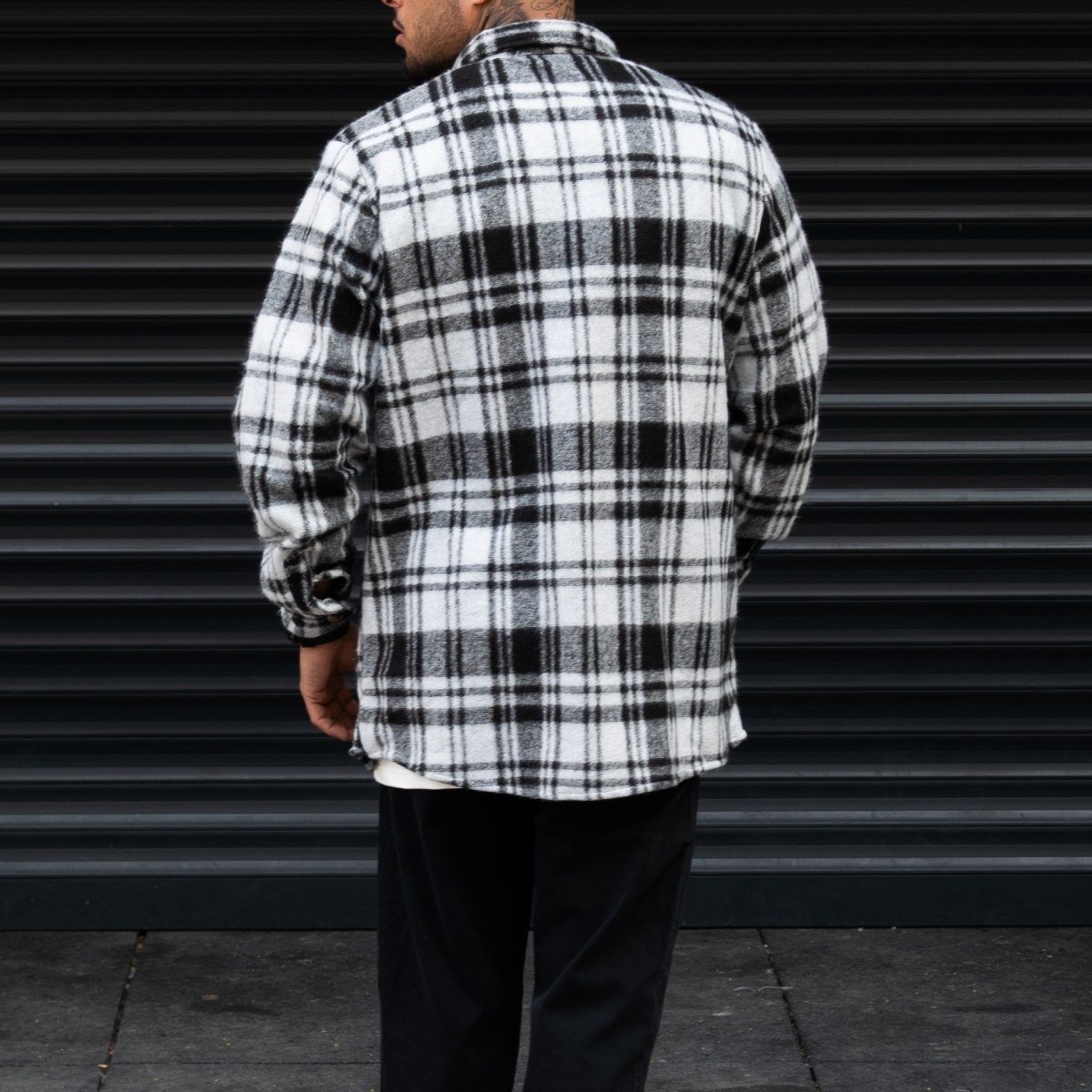 Men's Oversize Shirt Plaid Pattern Fleece Fabric Black | Martin Valen