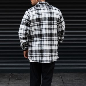 Men's Oversize Shirt Plaid Pattern Fleece Fabric Black