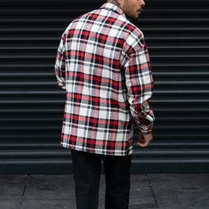 Men's Oversize Shirt Plaid Pattern Red - 6