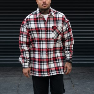 Men's Oversize Shirt Plaid Pattern Red - 5