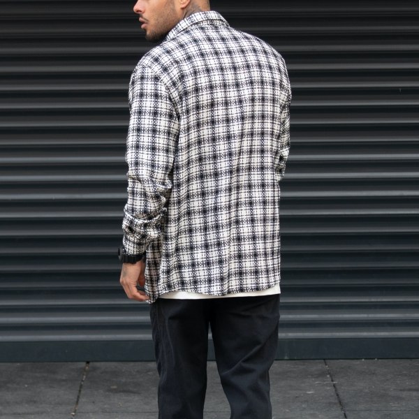 Men's Oversize Shirt Plaid Pattern Black-White