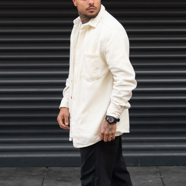 Men's Oversize Shirt Fleece Soft Fabric White - 2