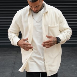 Men's Oversize Shirt Fleece Soft Fabric White