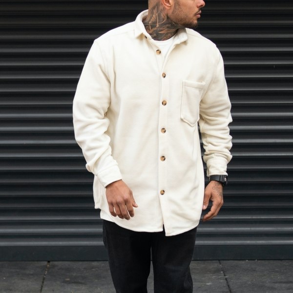 Men's Oversize Shirt Fleece Soft Fabric White - 6