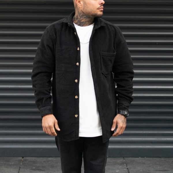 Men's Oversize Shirt Fleece Fabric Black - 1